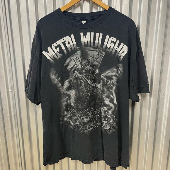 VTG Y2K Metal Militia Grunge Black Graphic T Shirt Affliction Style SZ XL - Picture 1 of 5